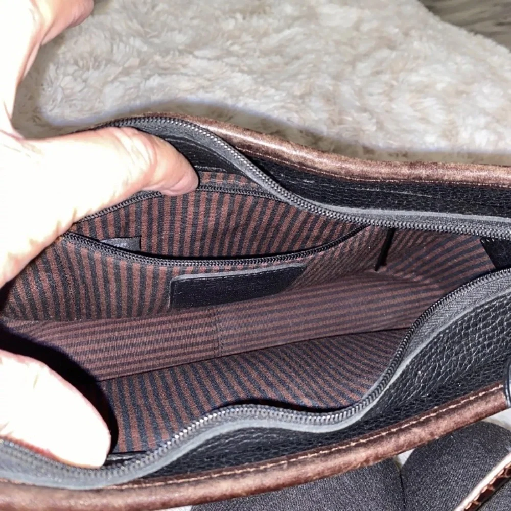 Brighton Black and Brown Shoulder Bag with Crocodile Embossed Panel